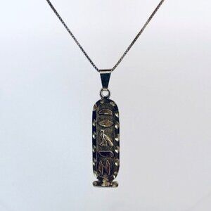 Sterling Silver 925 Egyptian Cartouche Pendant Necklace 18” Vintage Estate Jewel